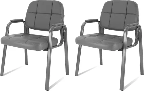 Miniatura 13 de CLATINA Silla de recepción clásica con reposabrazos acolchados y marco de acero resistente, silla ergonómica para invitados para oficina, Gris