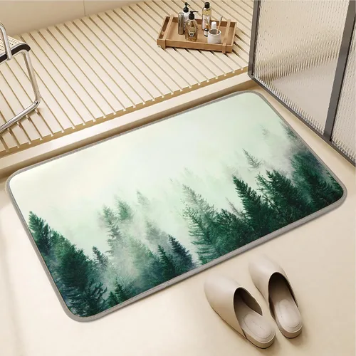 Miniatura 10 de ORTIGIA Misty Forest Alfombra de Baño, Tapete de Baño Negro Delgado de 16x24 pulgadas, Tapete de Puerta, Tapete de Piso, Absorbente, de Secado
