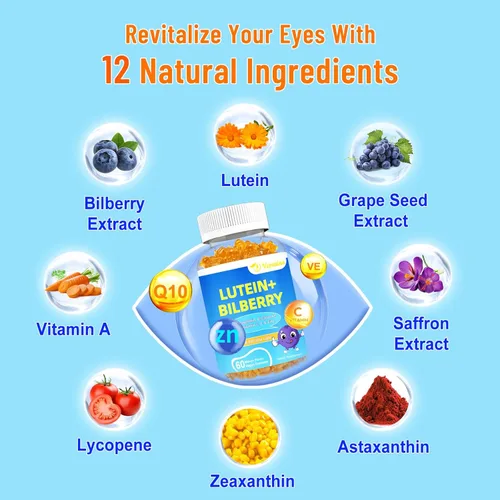 Miniatura 2 de Gomitas de luteína y zeaxantina de 20 mg con arándano, astaxantina, omega 3, vitamina C, E, suplemento de salud ocular sin azúcar para adultos