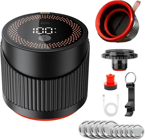 Kit de sellador al vacío de tarros Mason 4 en 1, sellador al vacío eléctrico de tarros de masón, boca ancha y tapa regular, abridor de tapa, tapón
