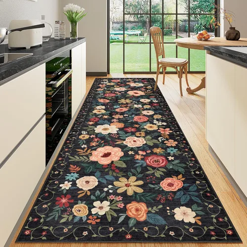 Miniatura 103 de DUKINO Alfombra de área de 6 x 9 pies, alfombra floral para sala de estar, ligera, antideslizante, lavable, alfombra de interior de pelo bajo