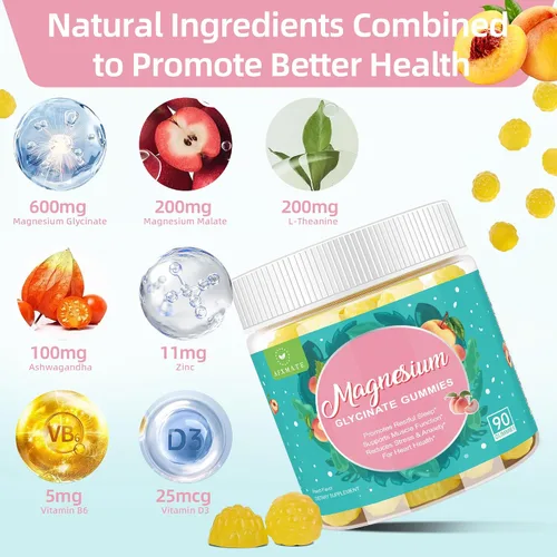 Miniatura 5 de 90 Count Magnesium Glycinate Gummies 600 mg - Sugar Free Magnesium Supplement for Adults with Glycinate & Malate, L-Theanine, Ashwagandha, Zinc