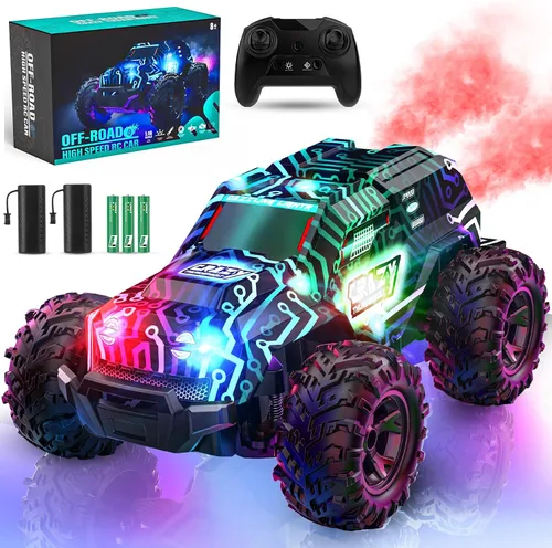 Miniatura 8 de BLUEJAY Auto a control remoto, 1:16 todo terreno de alta velocidad RC camión para niños, camión Monster RC recargable con luces LED geniales