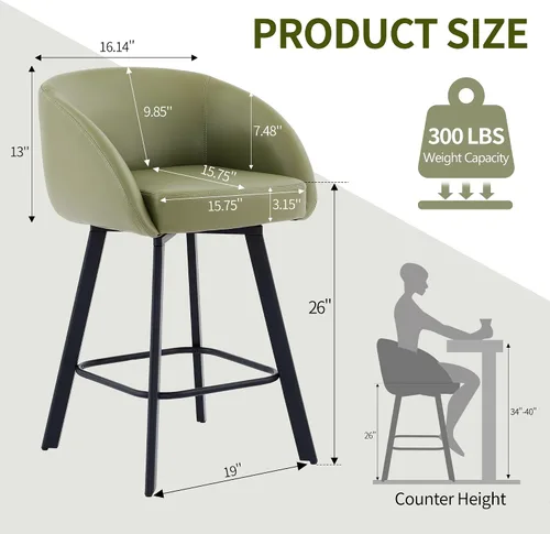 Miniatura 2 de FIRAVOE Juego de 2 taburetes de bar, taburetes de bar giratorios de altura de mostrador de 26", con respaldo y reposabrazos, taburetes de bar