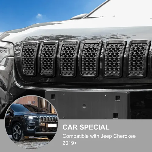 Miniatura 5 de JeCar Insertos de parrilla para Jeep Cherokee, insertos de rejilla delantera para Jeep Cherokee 2019-2025 (negro)