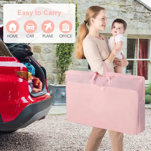 Miniatura 7 de INFANS Cuna de bebé 3 en 1, cuna lateral para recién nacido, cuna plegable con colchón, bolsa de viaje, ruedas, malla de 4 lados, cuna de montaje