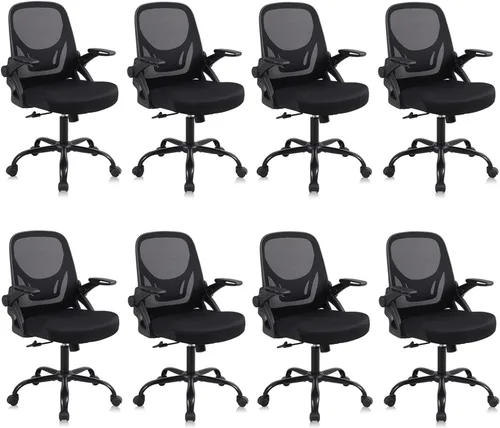 Miniatura 15 de Silla de escritorio para computadora de oficina en casa, silla de trabajo ergonómica de malla de altura ajustable con ruedas, cojín grueso, Negro