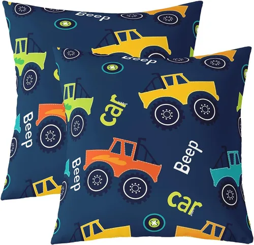 Miniatura 29 de Juego de 2 fundas de almohada de construcción de 16 x 16 pulgadas, fundas de almohada suaves para camiones, fundas de cojín para sala de estar