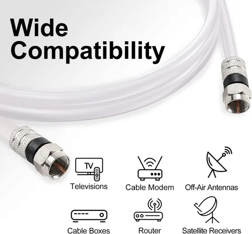 Miniatura 2 de Postta Cable coaxial digital (6 pies) Cable RG6 negro blindado cuádruple con conectores F-macho