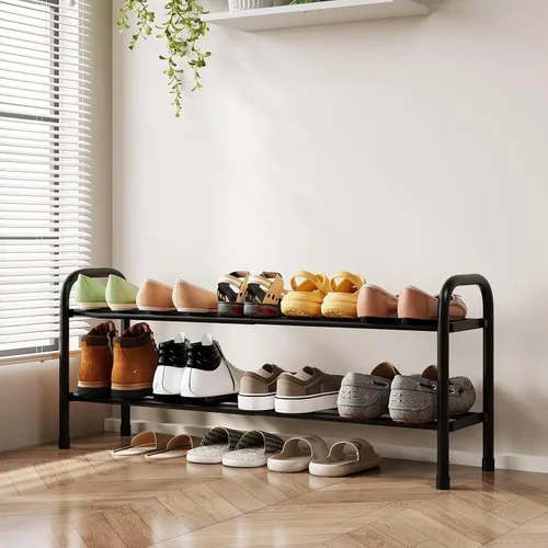 Miniatura 3 de Zapatero expandible de 2 niveles, organizador de almacenamiento de zapatos de metal, estante ajustable, (negro, 2 niveles)