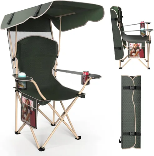 VTOY Silla de camping portátil con dosel, silla plegable con toldo, silla Oxford 600D duradera para camping, playa, picnic, pesca y deportes 1