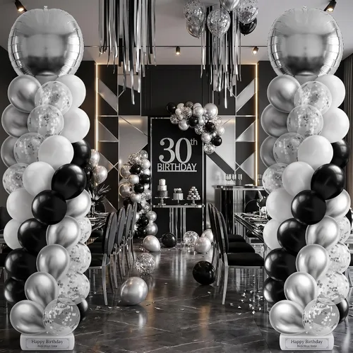 Juego de 2 soportes de columna de globos de graduación en blanco y negro para clase de 2026, torre de arco de globos de suelo ajustable con globos