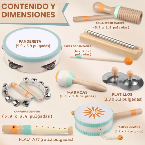 Miniatura 7 de Instrumentos musicales para bebés – Juguetes musicales Montessori para niños pequeños de 1 a 3 años, juego de instrumentos de percusión de madera