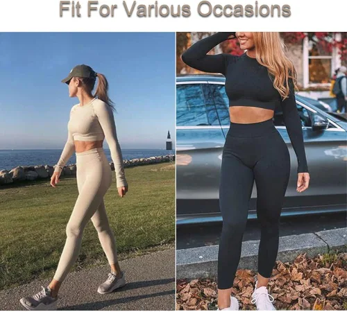 Miniatura 5 de Conjuntos de entrenamiento para mujer, 2 piezas, manga larga, sin costuras, ropa de gimnasio