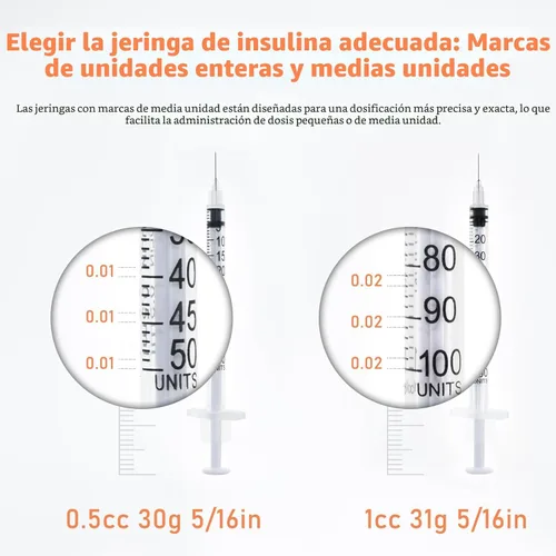 Miniatura 2 de Jeringas U-100 de 1 cc con 31g 5/16" (8mm), envueltas individualmente, paquete de 100