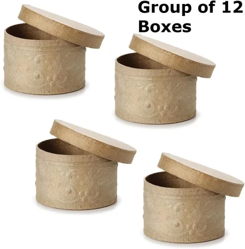 Paquete de 12 cajas redondas de papel maché en relieve de Factory Direct Craft – Cajas redondas de papel maché en relieve con tapas. Úsalo como una