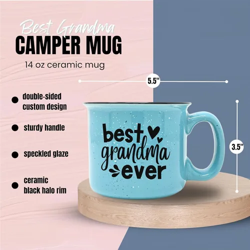 Miniatura 6 de Brooke & Jess Designs Juego de tazas de regalo para abuela y abuelo, tazas de café de 15 onzas (verde azulado para abuela, azul claro para abuelo)