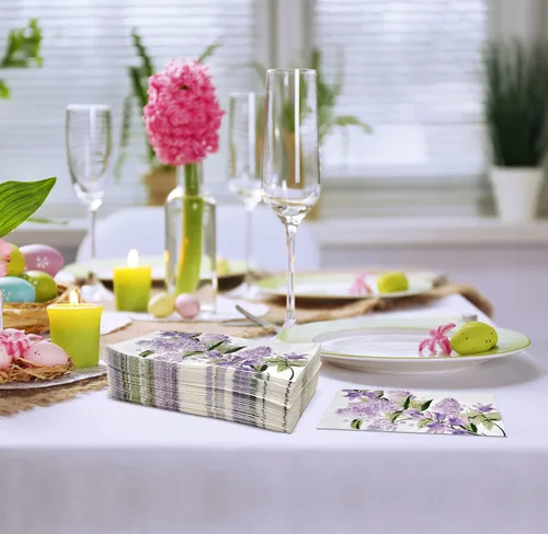 Miniatura 5 de 100 servilletas para invitados, diseño floral morado, 3 capas, desechables, papel lila, toallas de mano elegantes, decoración de flores