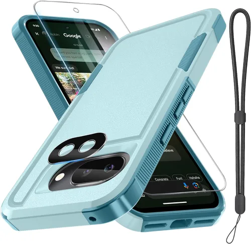 Miniatura 8 de Funda para Google Pixel 10 Pro XL con correa para la muñeca + protector de pantalla de vidrio templado + cubierta para lente de cámara, cuerpo Verde