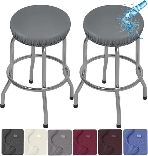 Paquete de 2 fundas para taburetes de bar de poliuretano, impermeables, extraíbles, lavables, color gris, se adapta a taburetes redondos de 13 a 18