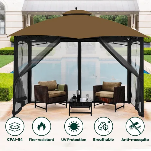 Miniatura 4 de OLILAWN Mosquitera Universal de Repuesto para Cenador, Malla Protectora para Toldo Exterior de 10' x 10', Cortina de Pared Lateral de 4 Paneles