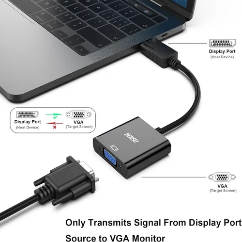 Miniatura 2 de BENFEI Conversor DisplayPort a VGA, cable macho a hembra chapados para Lenovo, Dell, HP, ASUS.