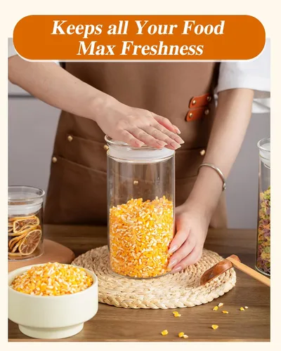Miniatura 2 de Zens - Juego de tarros de vidrio modernos para almacenamiento de alimentos de 2 piezas, tarros transparentes de vidrio de 50 oz con tapas