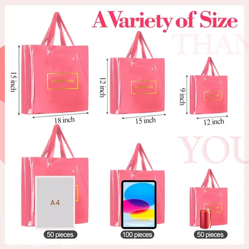 Miniatura 3 de Teling 200 piezas de bolsas de plástico de agradecimiento al por mayor, bolsas de mercancía para bodas y negocios, 9 x 12 pulg, 12 x 15 pulg, 15 x