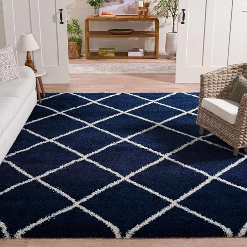 Miniatura 31 de SAFAVIEH - Alfombra de la colección Hudson Shag, diseño de enrejado moderno, no desprende pelusa y fácil de cuidar, 2 pulgadas de grosor, ideal