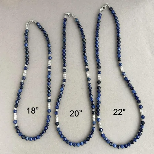 Miniatura 13 de Mami's Gem Studio Collar de cuentas para hombre, hecho a mano en Estados Unidos, piedras preciosas de 0.236 pulgadas y peltre estilo tribal