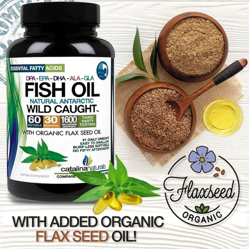 Miniatura 5 de Aceite de pescado antártico salvaje con aceite de semilla de lino orgánico - Omega 3-6-9 ultra puro con EPA-DHA-DPA-GLA-ALA, sabor vainilla claro