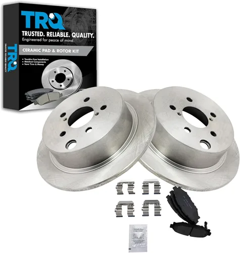 Miniatura 74 de TRQ Kit de rotor de freno trasero y pastillas de cerámica Posi premium compatible con camioneta Chevy GMC