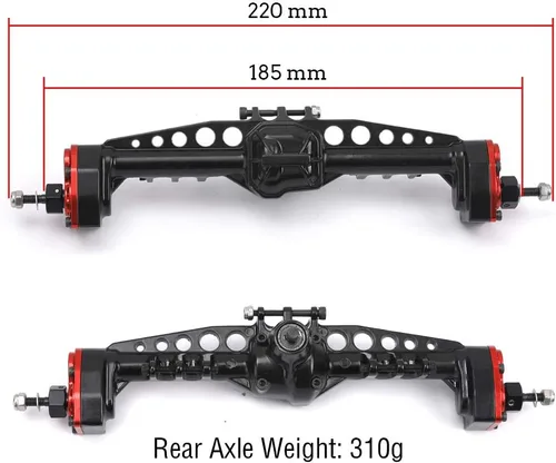 Miniatura 2 de Eje de portal trasero de aleación de aluminio completo para Axial SCX10 III AXI03007 1/10 RC Crawler Car Upgrades (rojo y negro, trasero)