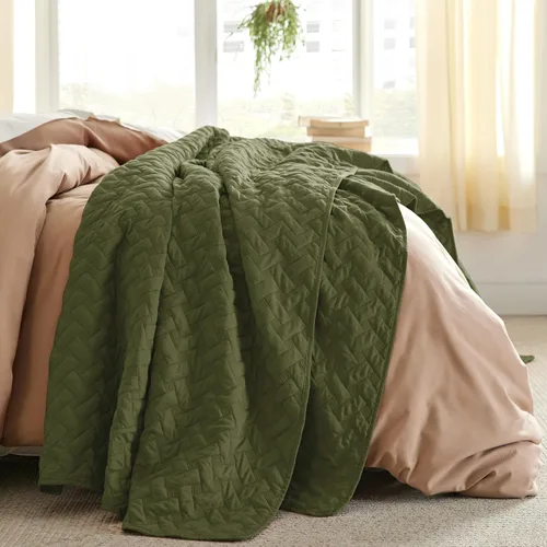 Miniatura 2 de Bedsure Colchas de tamaño King: colchas ligeras tamaño King con patrón de tejido de canasta, ropa de cama suave, colcha de edredón verde oliva