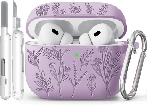 Miniatura 8 de Funda para Airpods Pro 3 con tapa magnética, fundas grabadas con flores para Apple AirPods Pro de 3ª generación 2025, funda de silicona suave