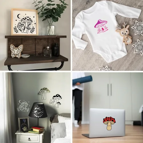 Miniatura 5 de 20 piezas de plantillas de hongos, plantillas reutilizables de hongos de estilo bohemio, luna y flores para pintar en madera, lienzo, azulejos