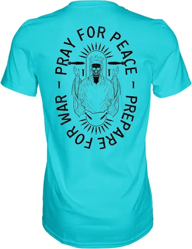 Miniatura 3 de Combat Iron Camiseta estampada de manga corta para hombre con texto en inglés "Pray for Peace, Prepare for War
