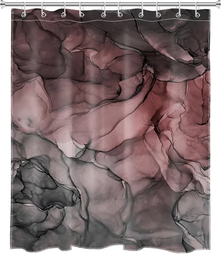 Miniatura 2 de LB Cortina de ducha abstracta de mármol, textura de mármol rosa y negro, cortina de ducha de arte moderno para baño, 60 x 72 pulgadas, tela