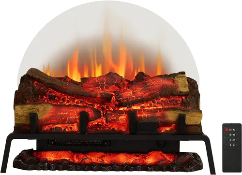 PuraFlame 27" Chimenea eléctrica independiente con juego de leña, inserto, calentador de 750W/1500W, 6 colores de llama con 5 niveles de brillo,