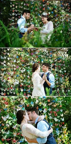 Miniatura 3 de 10 cuerdas de 15cm (5.9 pulgadas) de guirnaldas de grúas de papel de origami prefabricadas de tamaño grande para decoraciones rústicas de fiesta