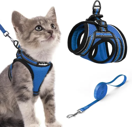 Miniatura 28 de rabbitgoo Juego de arnés y correa para gatos para caminar a prueba de escape, chaleco suave ajustable para gatitos con tira reflectante para gatos