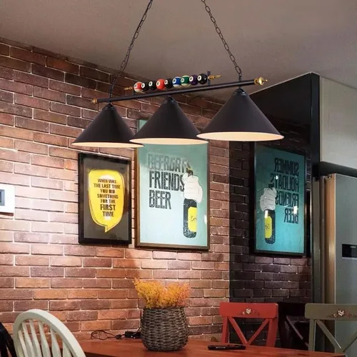 Miniatura 5 de Lámpara de mesa de billar de 3 luces, iluminación colgante retro vintage para isla de cocina, lámpara industrial moderna de pantalla negra mate