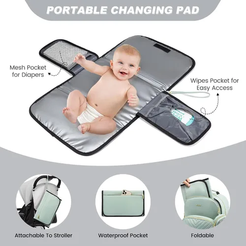 Miniatura 4 de LOVEVOOK - Mochila para pañales, bolso acolchado para bebé con cambiador y porta chupón, mochila impermeable de viaje para pañales para niños
