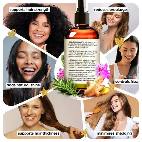 Miniatura 5 de SELFWISE Aceite de batana para el crecimiento del cabello con ricino de romero, 100% puro, orgánico, prensado en frío, sin refinar de Honduras por