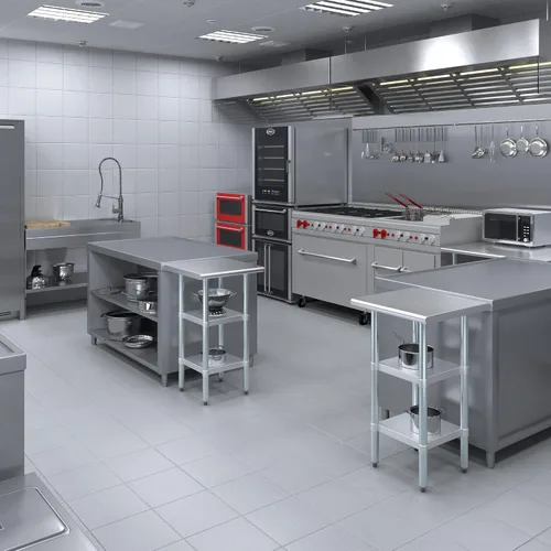 Miniatura 5 de Mesa de trabajo de acero inoxidable con 2 estantes Mesa de utilidad de metal Mesa de utilidad NSF para uso comercial y residencial