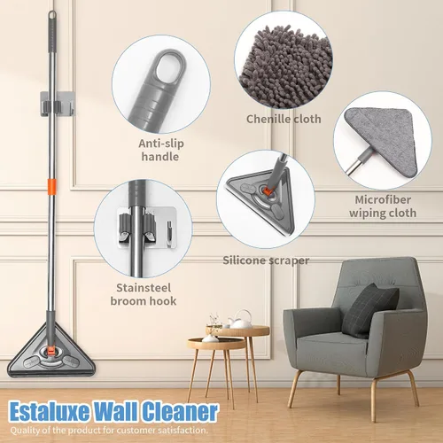Miniatura 6 de Limpiador de fregona de pared de 85 pulgadas con mango largo y gancho de acero inoxidable, limpiador de pared giratorio de 180°, herramienta