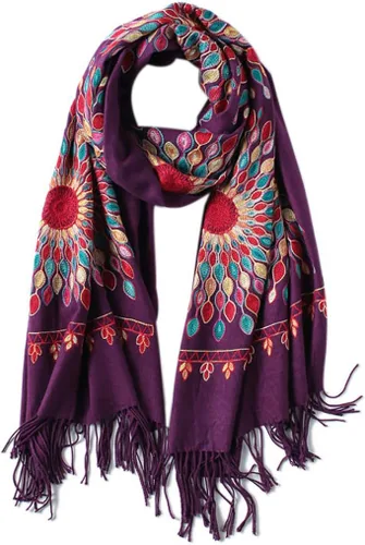 Miniatura 32 de Urban CoCo Chal Bordado con Borlas de Tamaño Grande para Mujer, Bufanda de Mujer