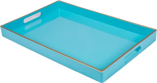 Miniatura 20 de MAONAME - Bandeja decorativa verde oscuro, bandeja de servir redonda de 13 pulgadas con asas, bandejas de plástico para mesa de café, bandejas