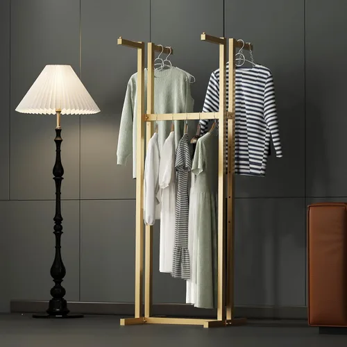 Miniatura 9 de Percheros Dorados para Ropa, Perchero de Metal con 4 Brazos Rectos, Perchero de Pie para Colgar Ropa Resistente, 46" a 63" de Altura Ajustable