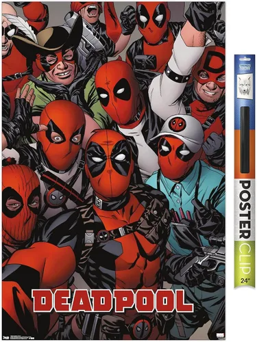 Miniatura 13 de Marvel Comics Deadpool - Póster de pared con caras, 22.4 pulgadas de largo x 14.7 pulgadas de ancho, versión enmarcada de madera de granero
